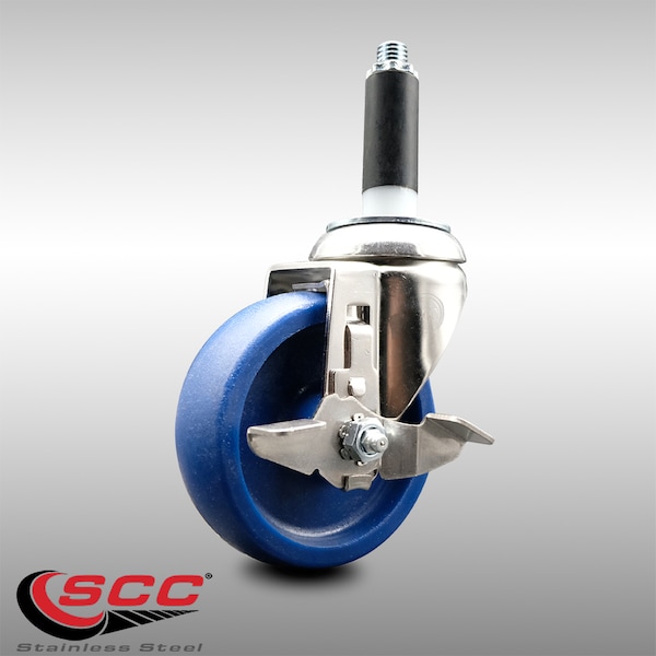 4 Inch 316SS Solid Polyurethane Swivel 7/8 Inch Expanding Stem Caster Brake